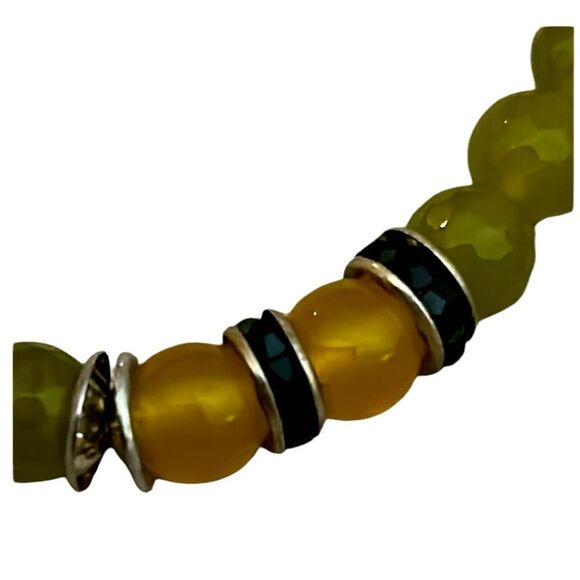 Lime Green Agate Beads with Yellow Agate and  Accent Beads Wrap Elastic - Picture 5 of 5
